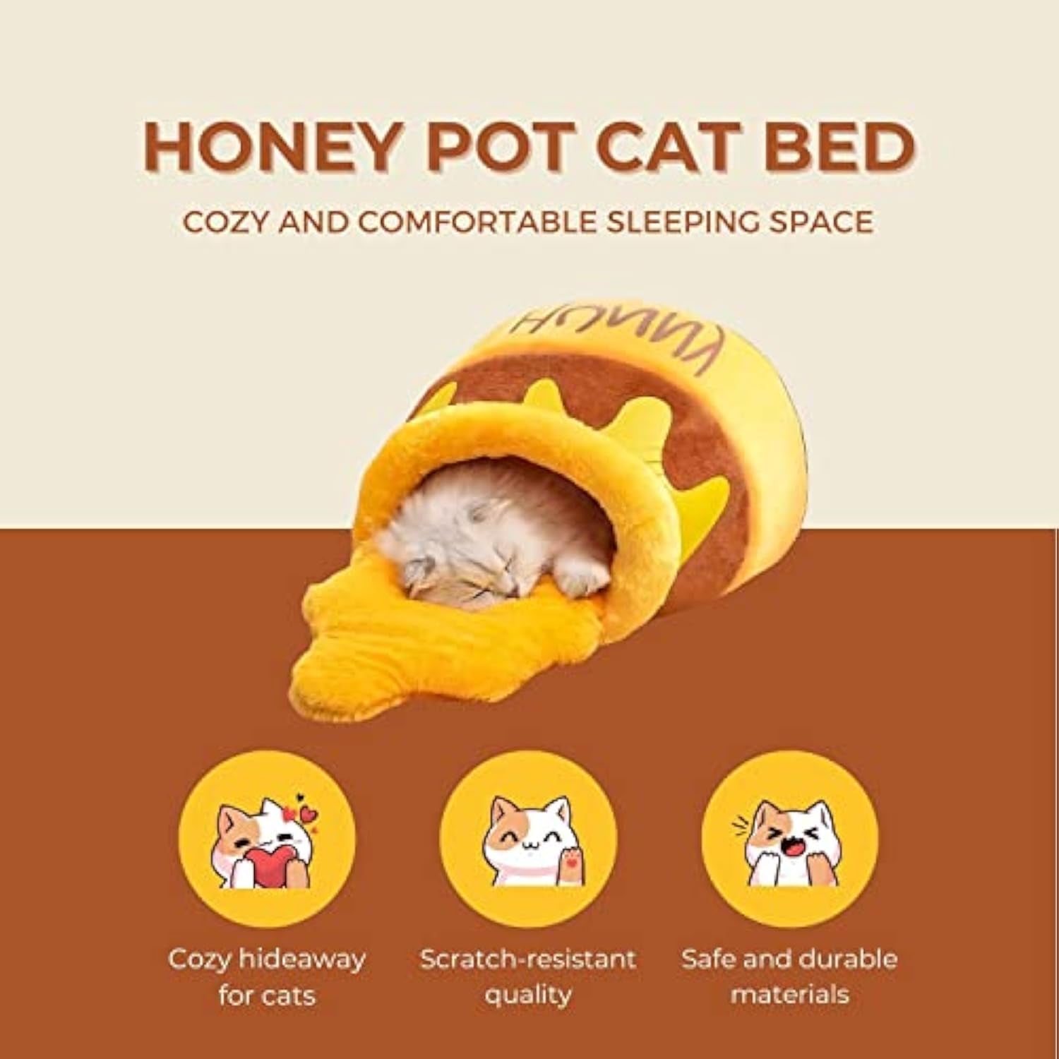 Honey Pot Cat Bed - Comfortable Memory Foam Pet Furniture with Removable Cushion - Stylish and Washable